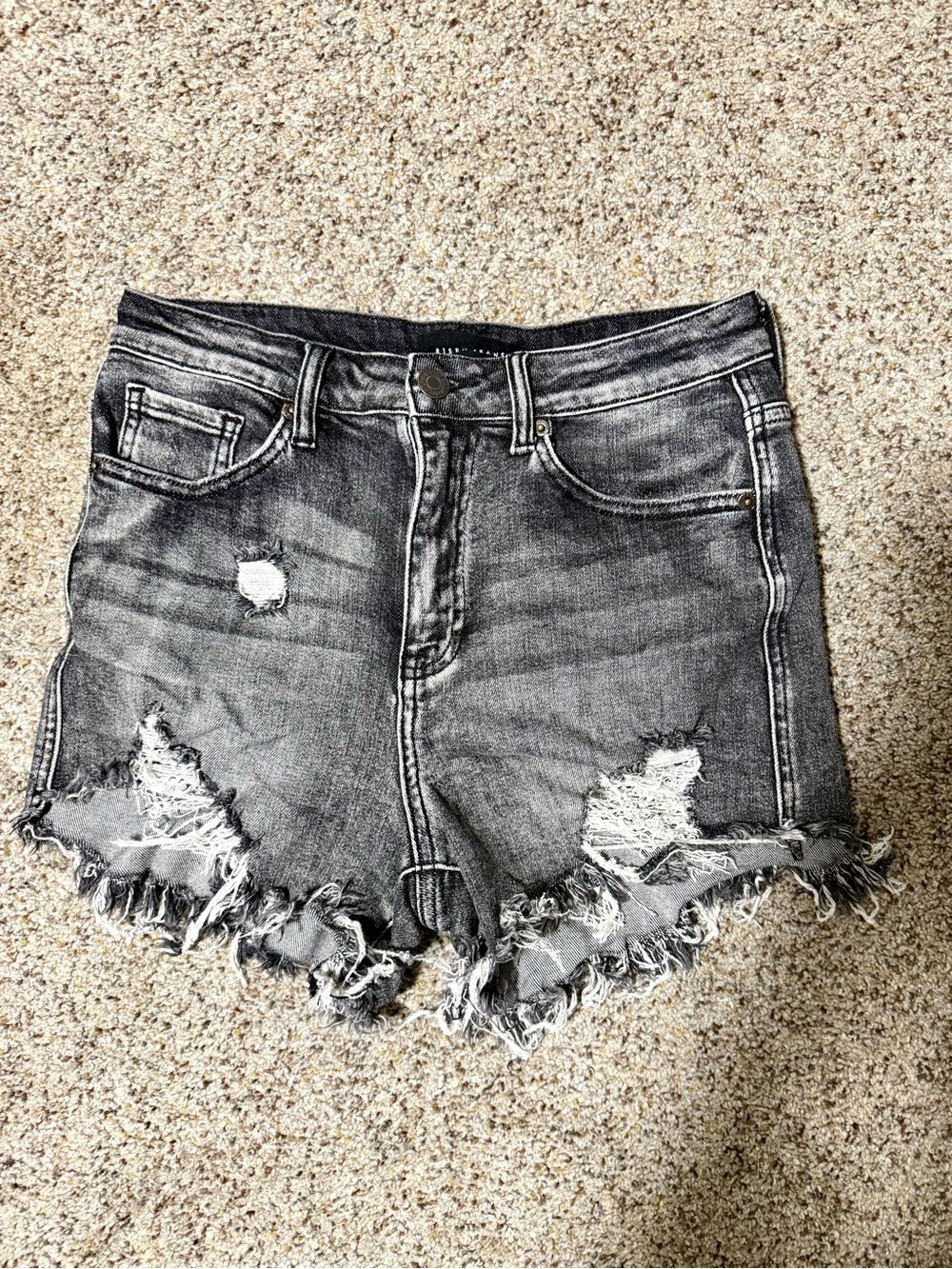 High-Rise Distressed Black Jean Shorts